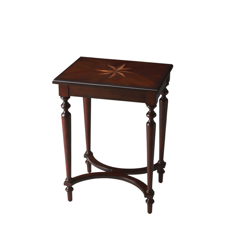 Cherry Wood Round Accent Table with Starburst Inlay