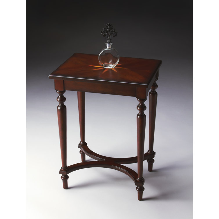 Cherry Wood Round Accent Table with Starburst Inlay