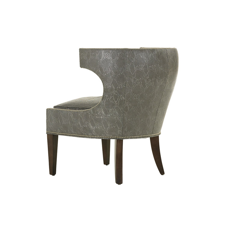 Greta Gray Leather Armchair with Walnut Veneer Accents