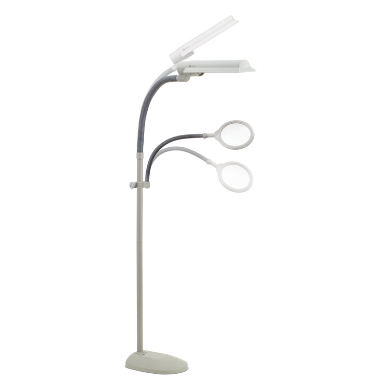 Adjustable Arc Silver Floor Lamp with 3X Magnifier and Flexible Neck