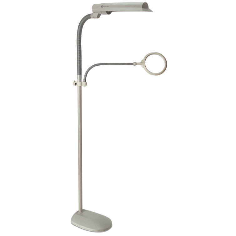 Adjustable Arc Silver Floor Lamp with 3X Magnifier and Flexible Neck