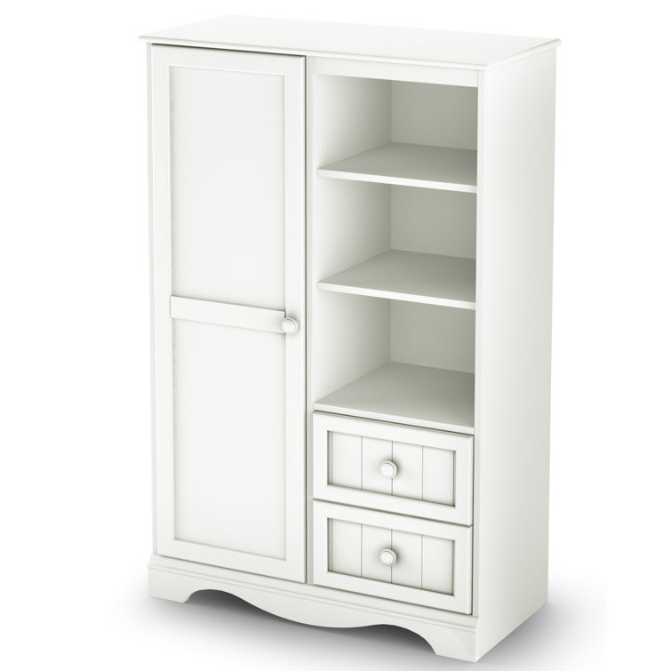 Savannah White Wooden Kids Armoire with Shelves and Drawers