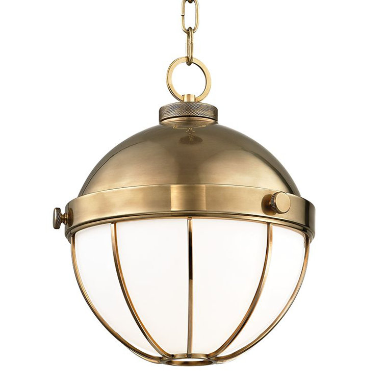 Aged Brass and Glass Globe Pendant Light