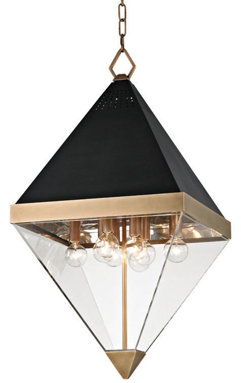 Coltrane Aged Brass and Black Textured 8-Light Diamond Pendant