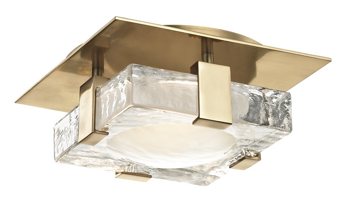 Bourne Aged Brass Dimmable LED Wall Sconce with Etched Glass Shade