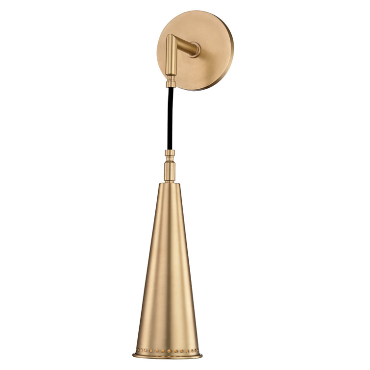 Aged Brass L-Shaped Arm Direct Wired Sconce with Spun Metal Shade