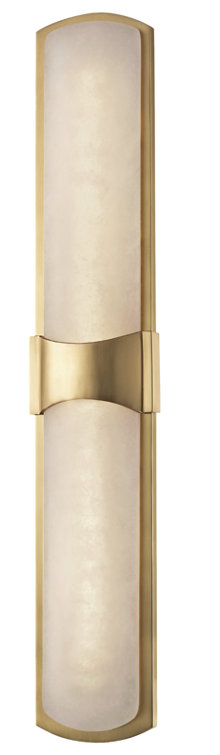 Aged Brass Dimmable LED Wall Sconce with Alabaster Shade