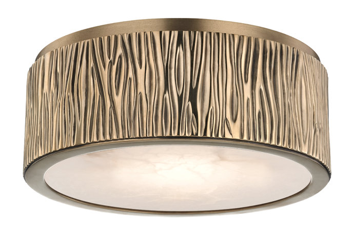 Crispin Aged Brass LED Flush Mount with White Opal Alabaster Shade