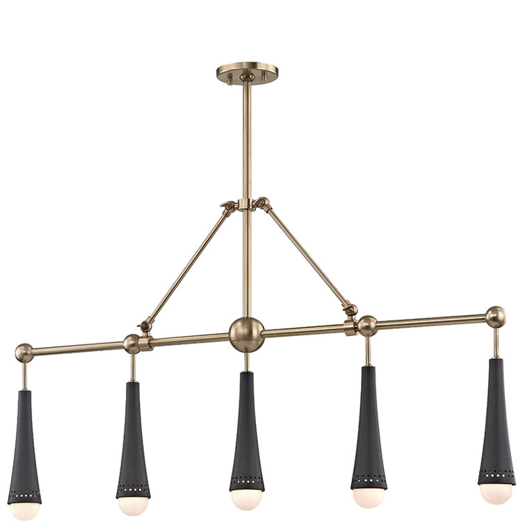 Sleek Aged Brass and Black Glass 5-Light LED Kitchen Island Pendant