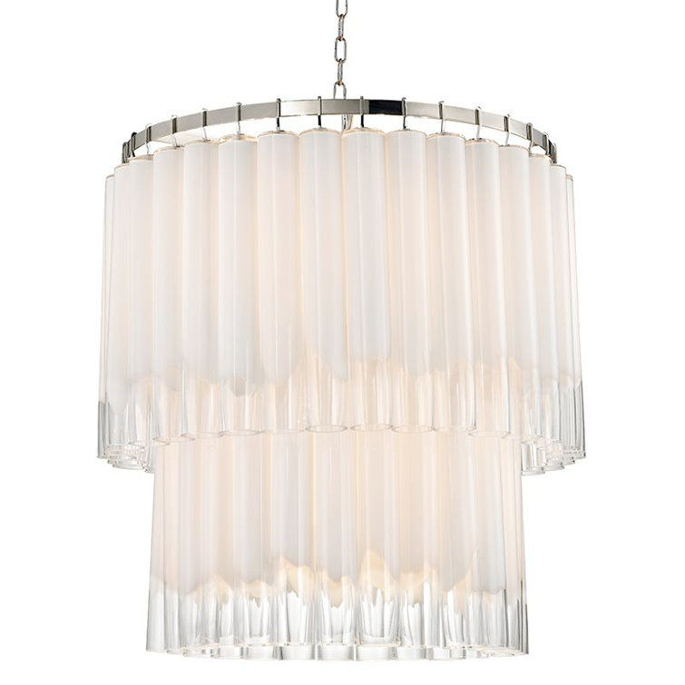 Tyrell Polished Nickel 13-Light Tiered Chandelier with Opal & Clear Glass