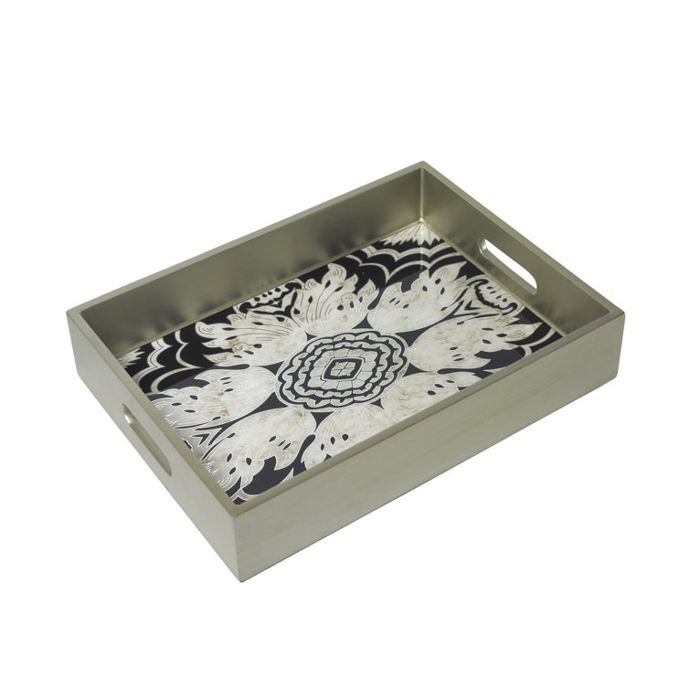 Large Midnight Reverse Painted Glass Vanity Tray with Handles
