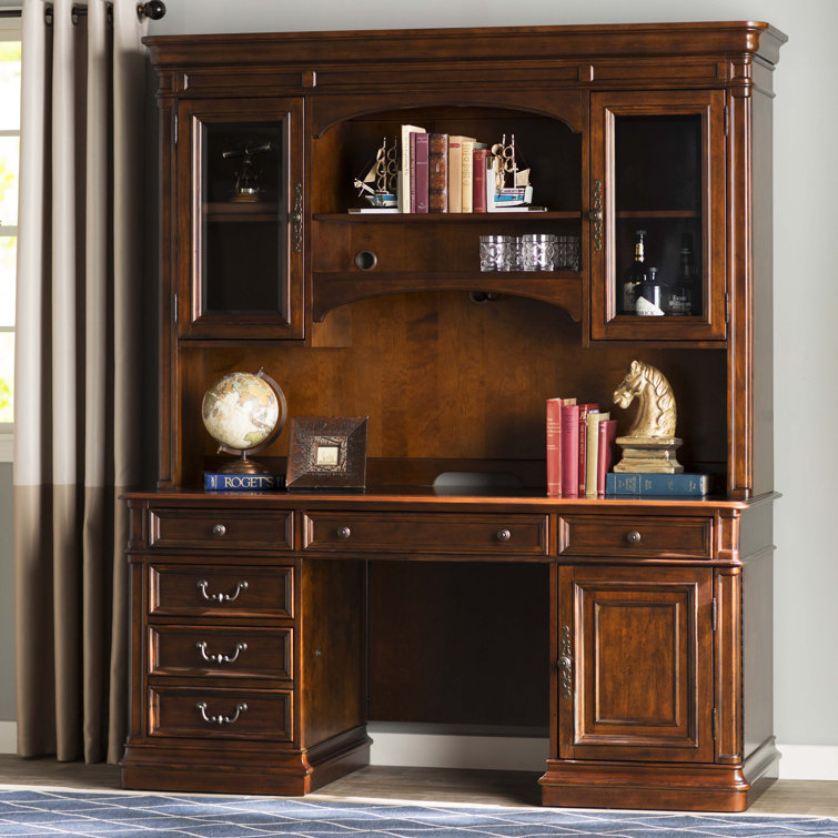 Brown Solid Wood Traditional Executive Desk with Drawers
