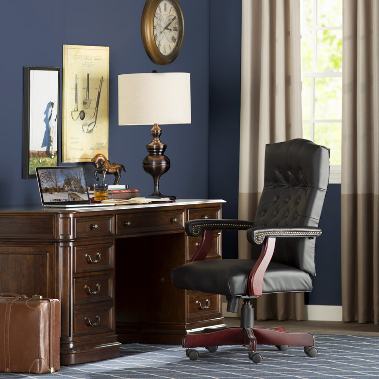 Brown Solid Wood Traditional Executive Desk with Drawers