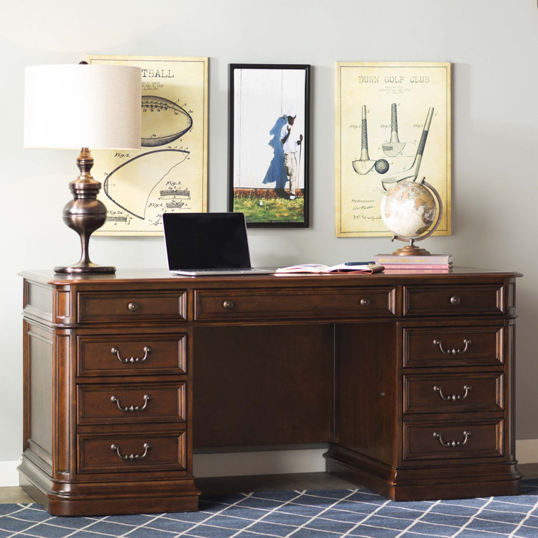 Brown Solid Wood Traditional Executive Desk with Drawers