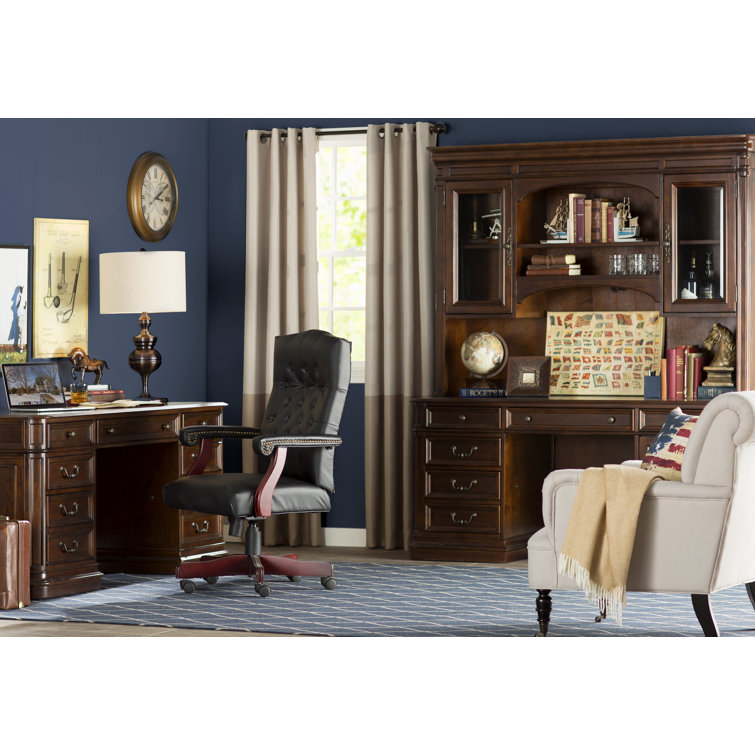 Brown Solid Wood Traditional Executive Desk with Drawers