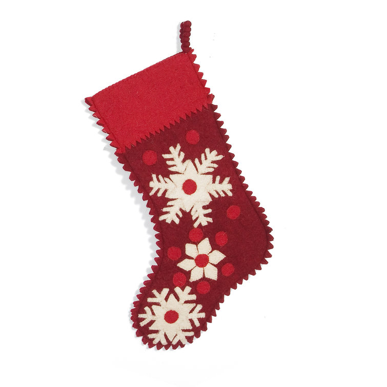 Hand-Felted Red Wool Christmas Stocking with Snowflakes
