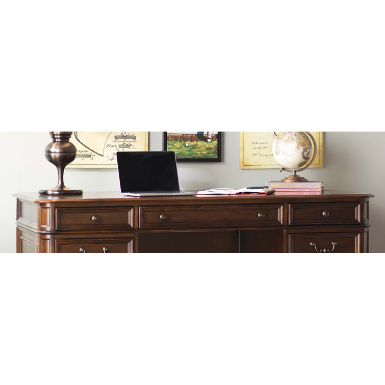 Brown Solid Wood Traditional Executive Desk with Drawers