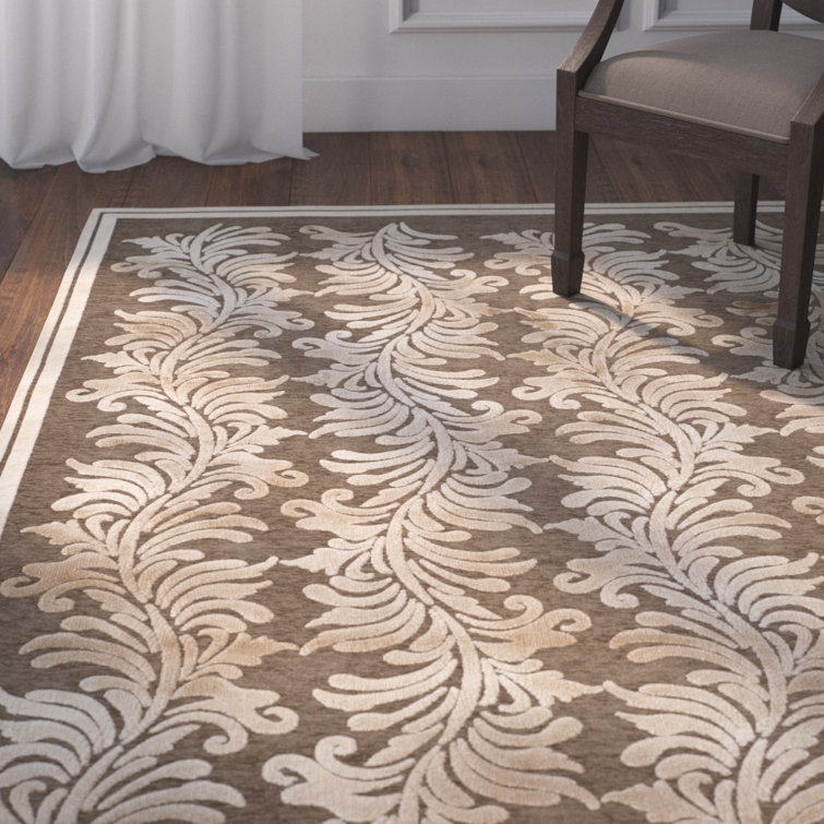 Handmade Brown Tufted Wool and Viscose Rectangular Rug