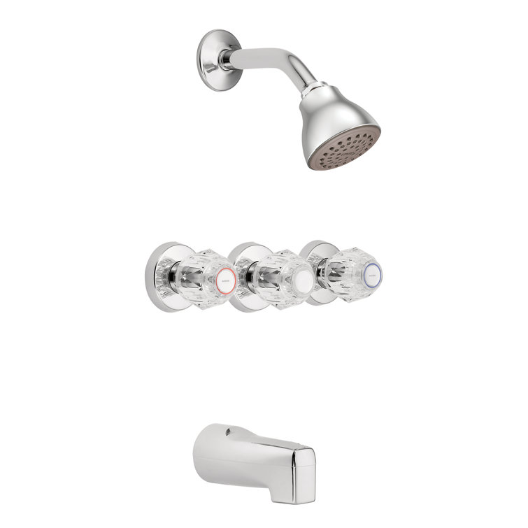 Modern Chrome Tub and Shower Faucet with Acrylic Handles