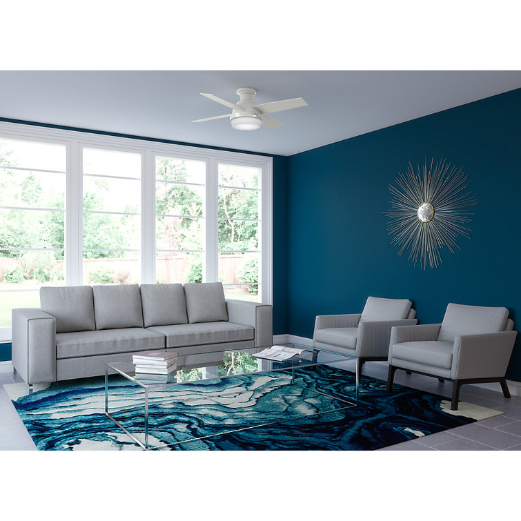 44" White Low Profile Ceiling Fan with LED Light and Remote