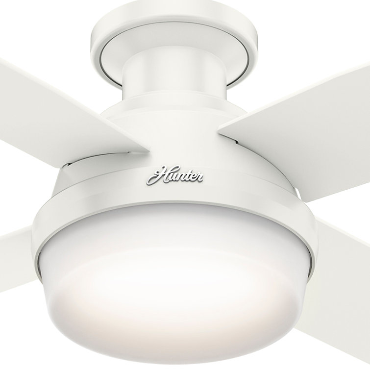 44" White Low Profile Ceiling Fan with LED Light and Remote