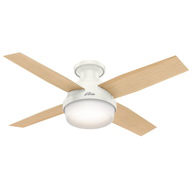 44" White Low Profile Ceiling Fan with LED Light and Remote