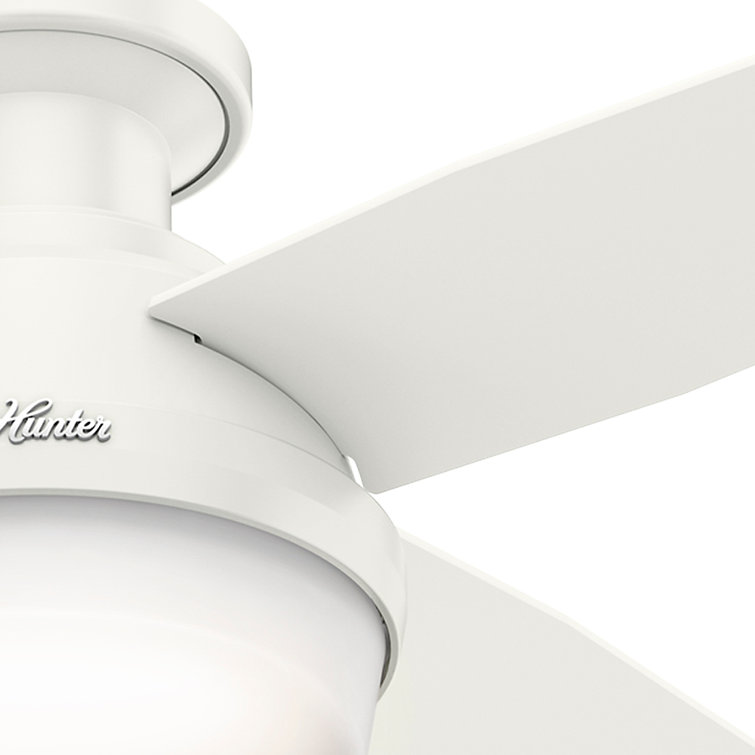 44" White Low Profile Ceiling Fan with LED Light and Remote