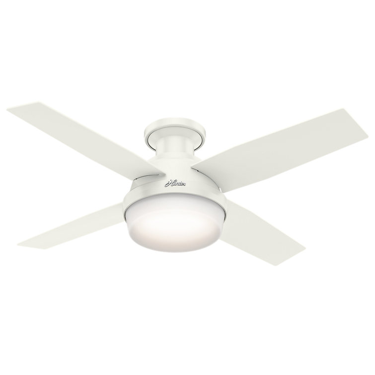 44" White Low Profile Ceiling Fan with LED Light and Remote