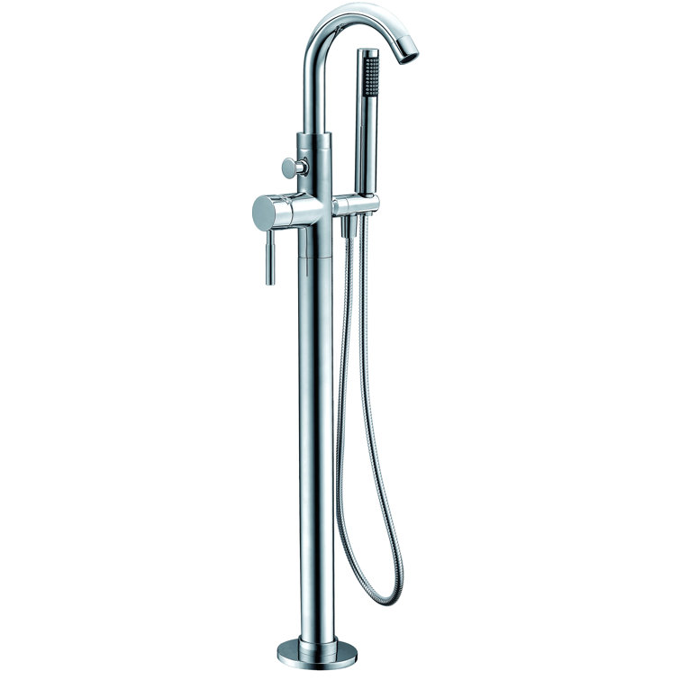 Chrome Floor Mount Freestanding Tub Filler with Hand Shower