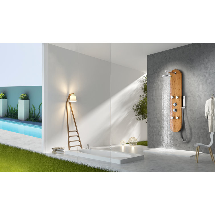 Natural Bamboo 52" Shower Panel with Rain Shower and Spray Wand