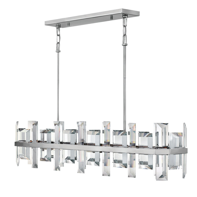 Odette Polished Nickel 8-Light Crystal Linear Pendant Chandelier