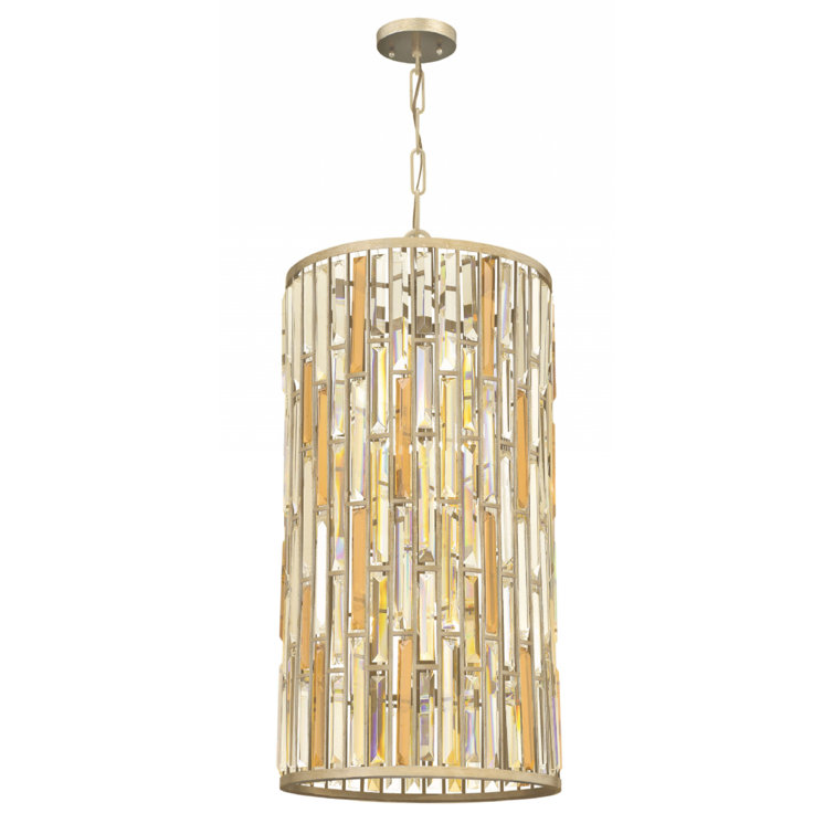 Gemma Silver Leaf 6-Light Drum Pendant with Crystal Prisms