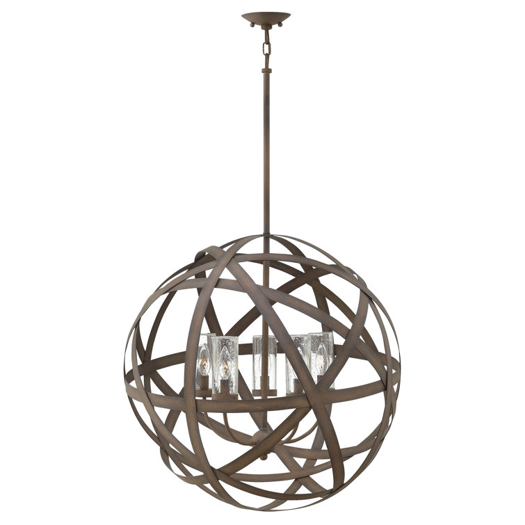 Carson Vintage Iron 5-Light Outdoor Globe Pendant with Clear Seedy Glass