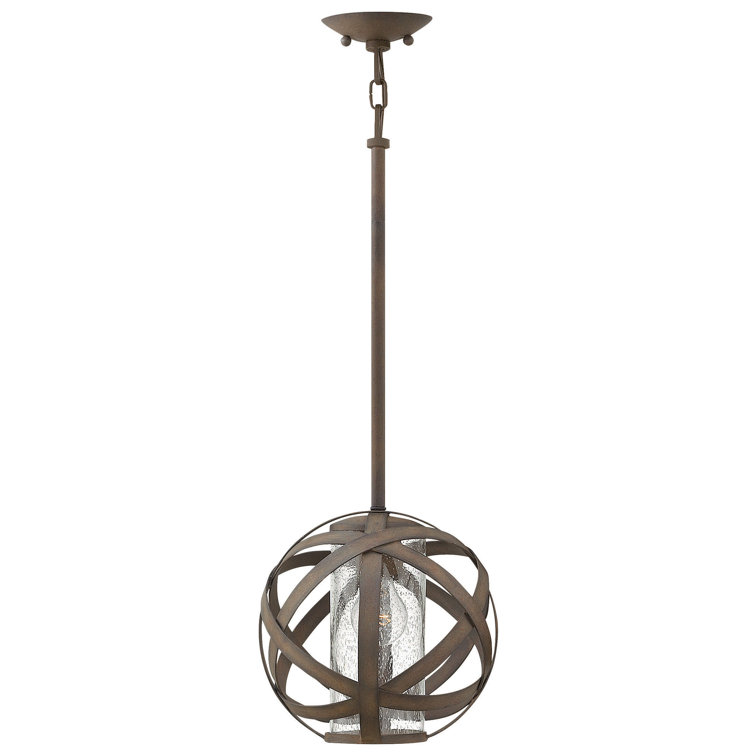 Carson Vintage Iron Globe Outdoor Pendant with Clear Seedy Glass