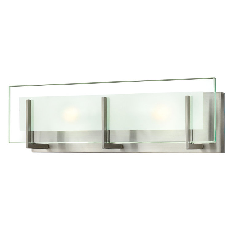 Sleek Brushed Nickel 2-Light Vanity with Clear Etched Glass