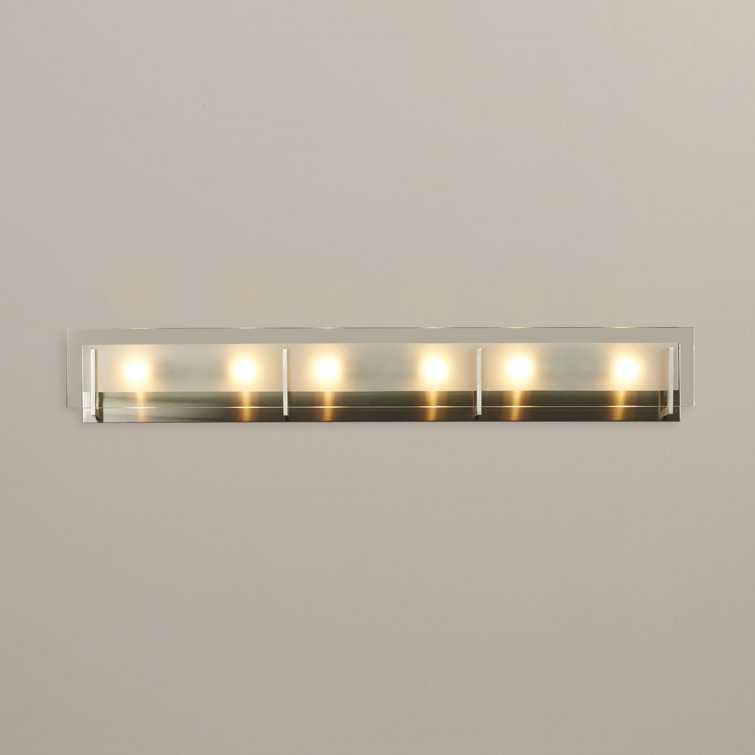 Latitude Sleek 6-Light Brushed Nickel Outdoor Bath Bar with Clear Etched Glass