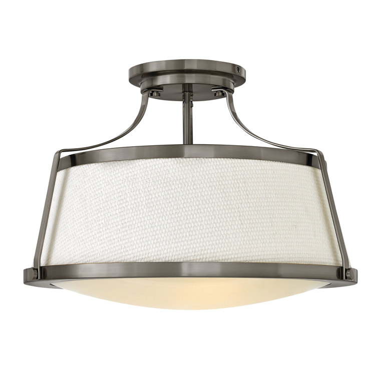Charlotte Antique Nickel 3-Light Geometric Semi-Flush Mount with Etched Opal Glass
