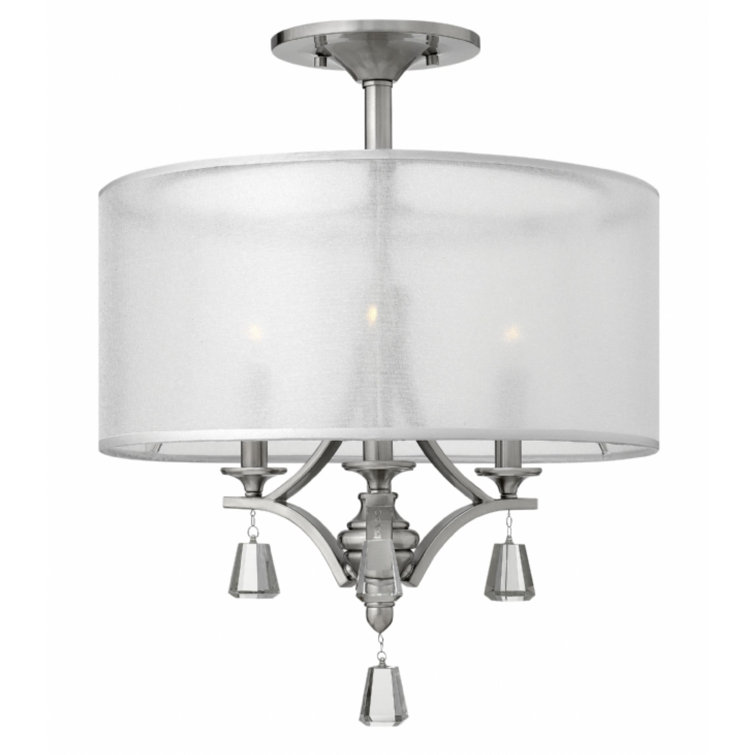 Elegant Brushed Nickel Drum Pendant with Sheer Double Shade and Crystal Accents