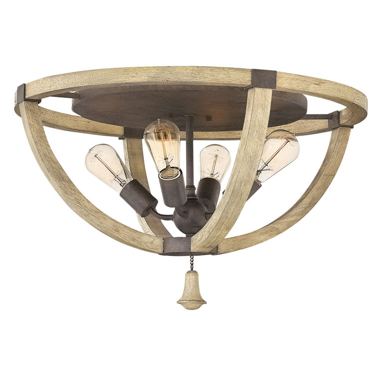 Rustic Weathered Ash and Iron 4-Light Globe Flush Mount