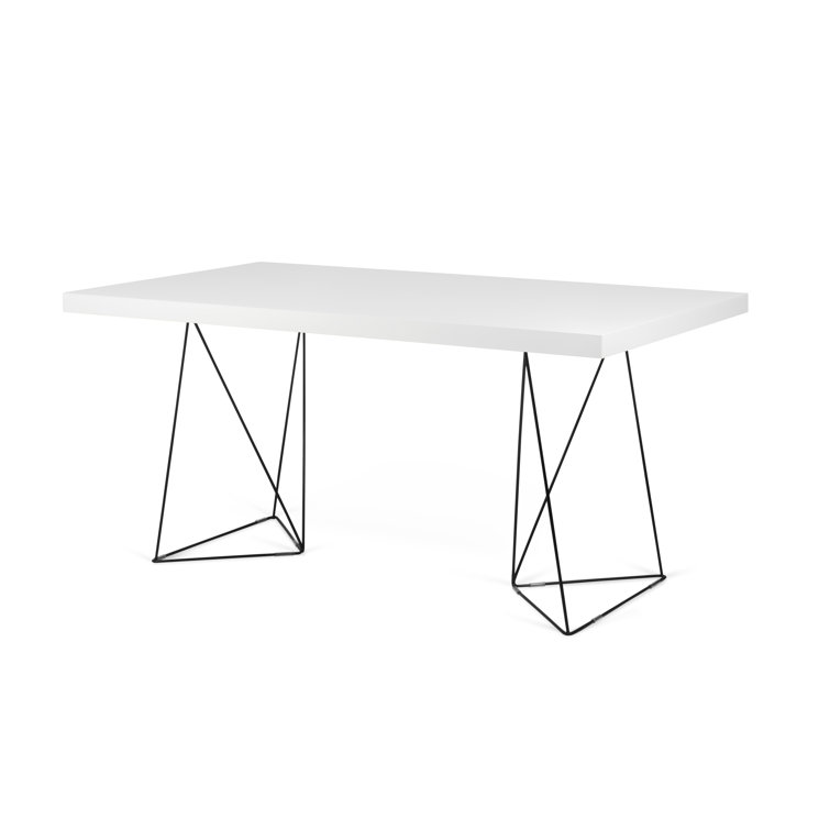 Pure White and Black Lacquered Steel Dining Table, 71"