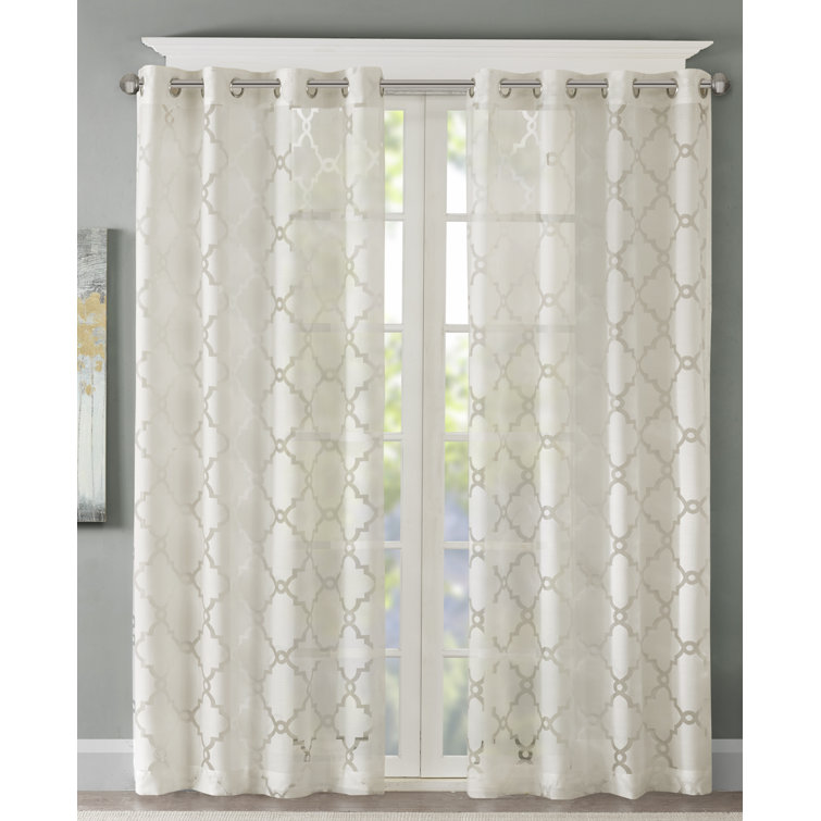 Ivory Sheer Grommet Burnout Fretwork Curtain Panel