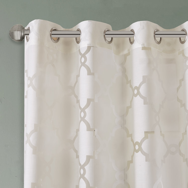 Ivory Sheer Grommet Burnout Fretwork Curtain Panel