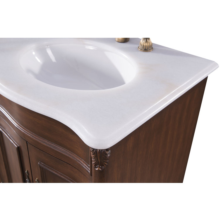 Teak and Ivory White Double Freestanding Vanity with Quartz Countertop