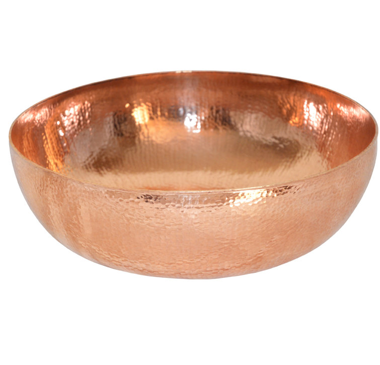 Polished Copper Round Vessel Sink with Hammered Finish