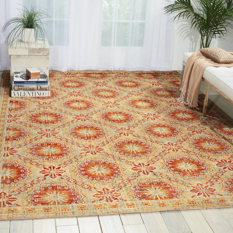 Crimson Red Wool and Synthetic Rectangular Area Rug