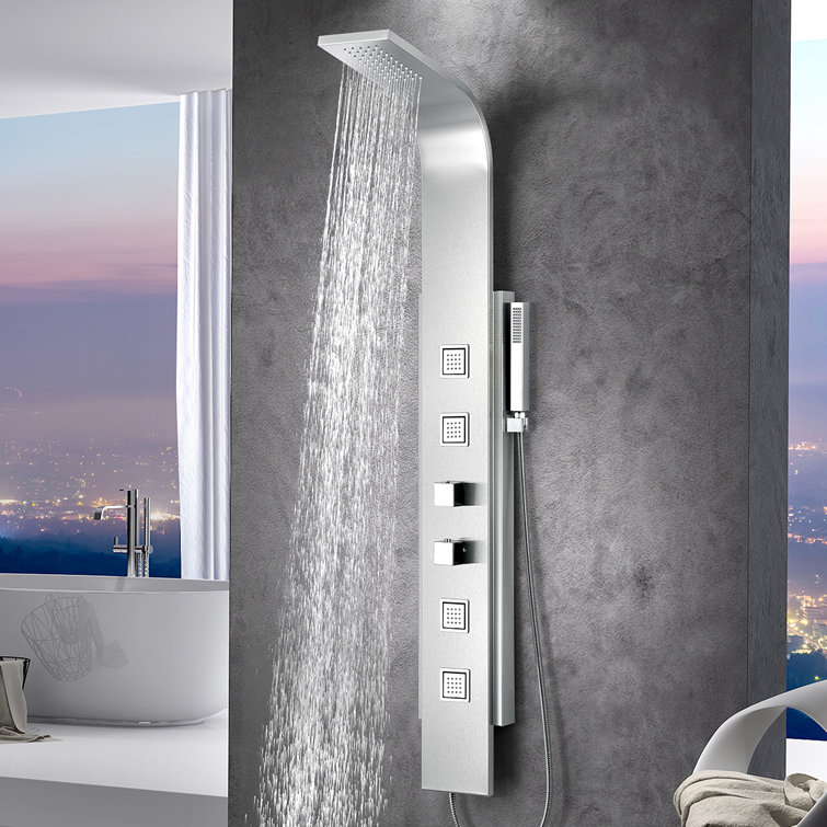 Visor Series 60'' Brushed Steel Shower Panel with Body Jets