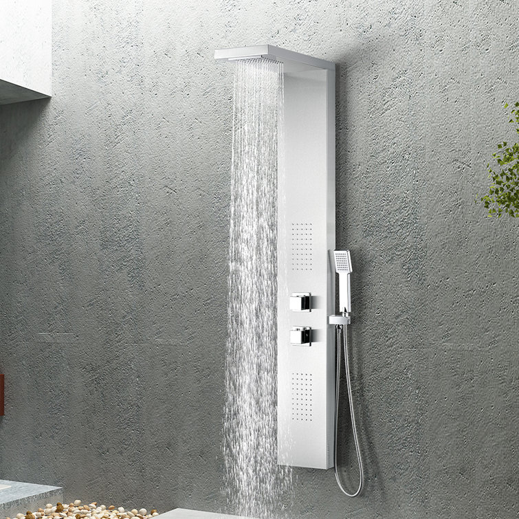 Expanse 64'' Brushed Steel Full Body Shower Panel with Jets
