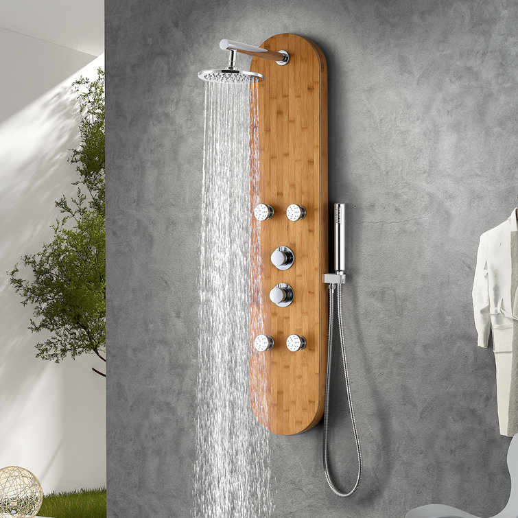 Natural Bamboo 52" Shower Panel with Rain Shower and Spray Wand