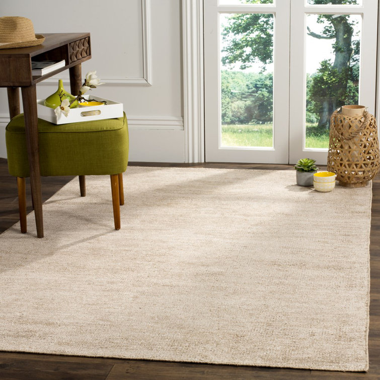 Hand-Knotted Beige Wool and Viscose 4' x 6' Area Rug