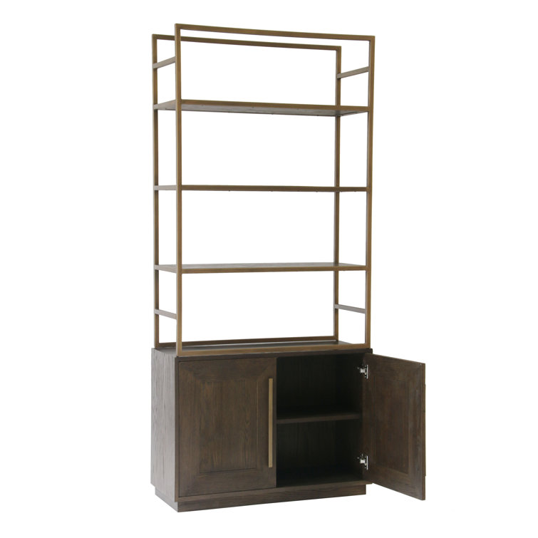 Elliot Adjustable Brown Wood and Gold Bookcase